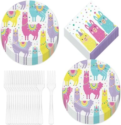 Llama Party Supplies Fiesta Cactus Dessert Plates Beverage Napkins Forks - Image 1 of 3