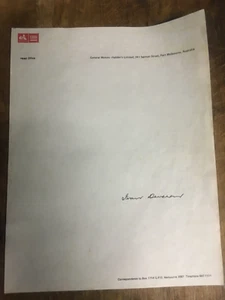 GENERAL MOTORS-HOLDEN LETTERHEAD AUTHENTICITY PRE PRINT SIGNED ORIGINAL 1970's - Picture 1 of 2