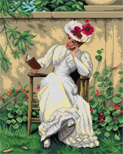 Orchidea Needlepoint Canvas Lady with a Book in the Garden 3290M - Picture 1 of 1