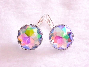 Pendientes traseros de palanca facetados de acrílico de 18 mm, plateados ab-tamaño: grandes - Imagen 1 de 7