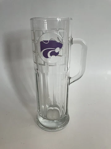 RARE KSU Kansas State University Wildcats 9”Tall Glass Mug Libbey USA Beer Drink Cover