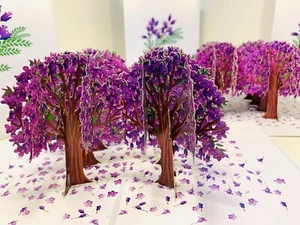 Origami Pop Cards Jacaranda Tree Forrest 3D Pop Up Greeting Card Happy Birthday - Picture 1 of 19