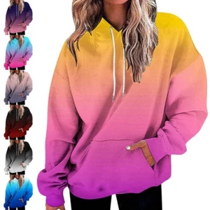 Womens 3D Gradient Long Sleeve Hoodie Tops Ladies Casual Baggy Hooded Sweatshirt - Picture 1 of 18