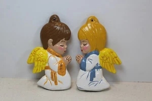 Vtg Pair Praying Angel Christmas Ornaments Alberta' Molds Boy Girl Hand Painted - Picture 1 of 4