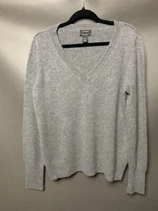 Suéter halógeno 100 % cachemir gris cuello en V, para mujer talla 1 - Imagen 1 de 14