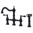 Wowow Black Kitchen Faucet With Side Sprayer, 4 Hole Brass Kitchen Faucets Fo...
