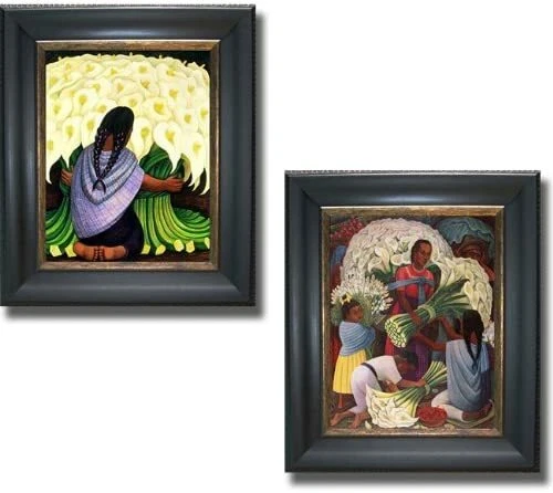 Juego de lienzo de 2 piezas con marco negro vendedor y vendedor de flores de Rivera, 18 pulgadas x 15 pulgadas ea Foto 1 de 1