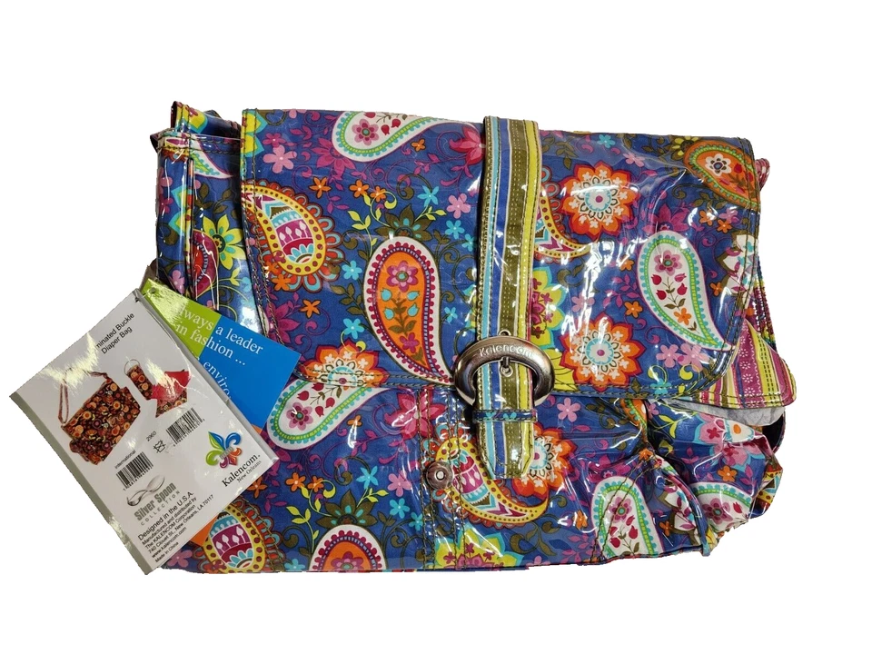 Diaper Bag NEW Laminated Buckle Bag Blue Paisley Floral Baby Kalencom FSTSP NWT - Image 1 of 4