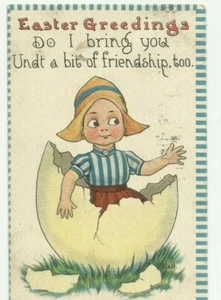 1913 Postal de Pascua, chica holandesa dentro huevo agrietado,,, pared firmada - Imagen 1 de 2