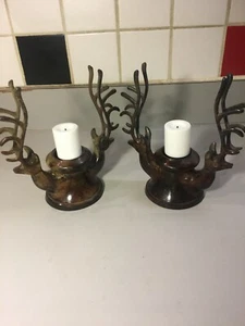 Pair of Vintage Metal Deer/Stag Head Candlestick Holders Rustic Christmas Decor - Picture 1 of 8