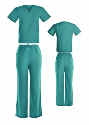 Conjuntos Exfoliantes Unisex Sólidos Cuello en V Top Pantalón Carga Hombres Mujeres Uniforme de Enfermería Médica  Foto 1 de 4