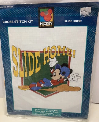 Mickey “Slide Home” Baseball Cross Stitch Kit - Image 1 of 4