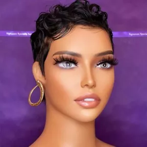 Short Pixie Cut Finger Wave 100% Human Hair Wigs for Women Lace Front Wig L Part - Picture 1 of 17