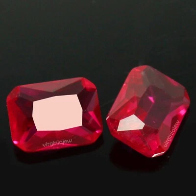 Certified Natural Burma Red Ruby 4x3 MM Emerald Cut Pair Stunning AAA+ Gemstones - Image 1 of 4
