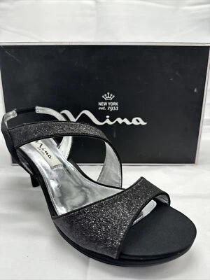 PAR de NINA Nueva York - NEWARK - YG Negro BBY GLT 7M TACONES ELEGANTES Boda Foto 1 de 4