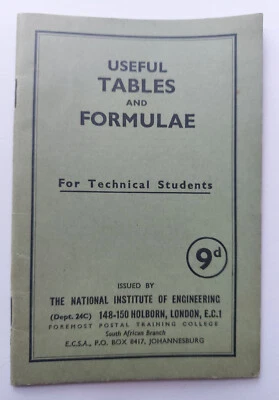 Useful Tables and Formulae for Technical Students -1960's- Vintage PB Booklet - Image 1 of 2