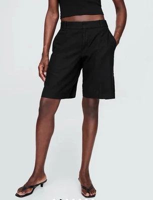 Pantalón corto GAP 365 frente plano mezcla lino minimalista negro talla 14 nuevo sin etiquetas Foto 1 de 4