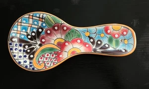 Ceramic Spoon Rest - Talavera Style - Hand Painted - Large Sized 10.25" Long - Picture 1 of 4