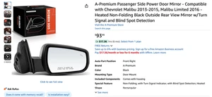Rétroviseur de porte électrique côté passager - Compatible avec Chevrolet Malibu 2013-2015 - Photo 1 sur 12