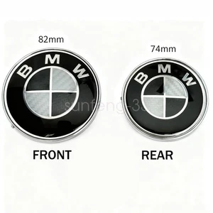 2PCS Front Hood & Rear Trunk (82mm + 74mm) FOR BMW Badge Emblem black + white - Foto 1 di 6
