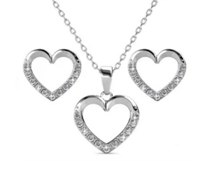 Cate & Chloe Chelsea 18k White Gold Plated Heart Jewelry Set Necklace Earrings - Picture 1 of 10