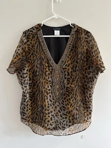 Ulla Popken Top Damen Gr. 20/22 Animalprint bestickt V-Ausschnitt - Bild 1 von 6
