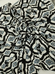 Black Gray Ikat Viscose Cotton Fabric by the Yard – Soft Drapey 150x100cm - Picture 1 of 5