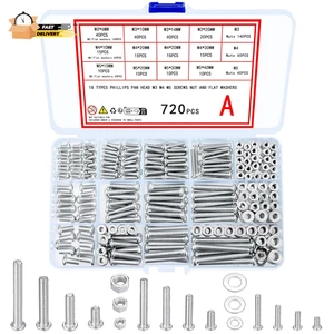 720 Pezzi Kit Assortimento Dadi e Bulloni, M3 M4 M5 Viti in Acciaio al Carbonio Bulloni e N - Foto 1 di 12