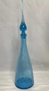 VTG MCM PILGRIM GLASS 18.25" ICE BLUE CRACKLE GENIE BOTTLE DECANTER W/STOPPER - Picture 1 of 10