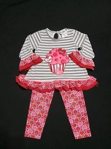 Rare Editions Girl SZ 2T Valentine Day Hugs & 💋 Kisses 2 Pc Set-Good Condition - Picture 1 of 2