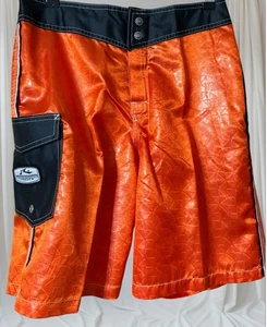 Men’s Size 30 Reflective Neon Orange Diamond Pattern Board Shorts ULTRA RARE - Picture 1 of 24