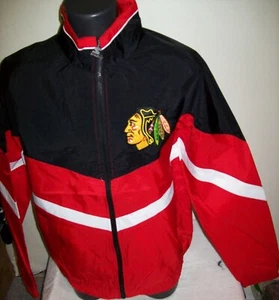 CHICAGO BLACKHAWKS Starter Jacket Nylon RED & BLACK Sewn Logos S L 2X - Picture 1 of 12