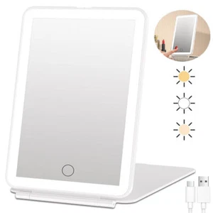 LED Travel Makeup Mirror 3 Color Light Rechargeable Dimmable Touch Beauty Mirror - Picture 1 of 15