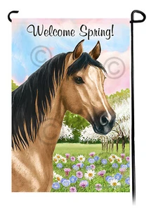 Welcome Spring Garden Flag - Buckskin Quarter Horse - Picture 1 of 1