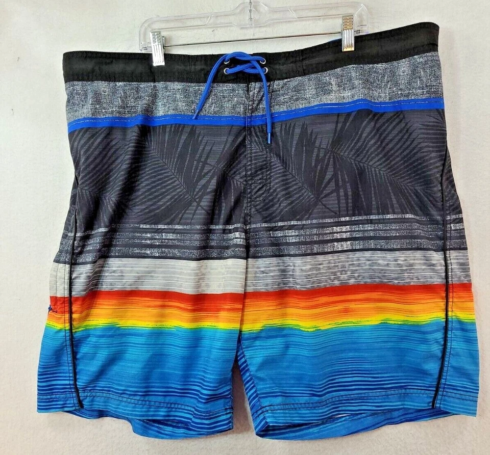Roundtree & Yorke Multicolor Striped Tropical Swim Trunks Board Shorts Mens 2XB - Image 1 of 4