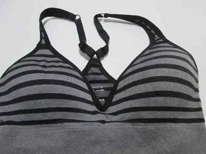 Jockey Sport Bra Large Gray Wireless Lined Racerback Pullover Striped Stretch - Picture 1 of 6