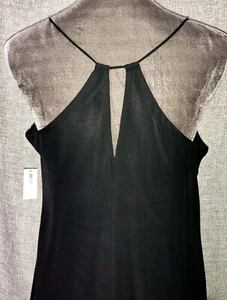 Abito Maxi Halter Nuovo con etichette Old Navy Trasparente Nero Chiffon Completamente Foderato Taglia S - Foto 1 di 8