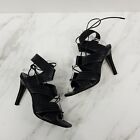 SENSO Womens Size EUR 39 Black Leather Tie Up Heels Pump Sandals Shoes