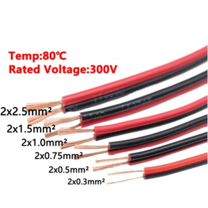 2 Core Cable Red Black Double Parallel Wire Soft 0.3/0.5/0.75/1/1.5/2.5mm² - Picture 1 of 8