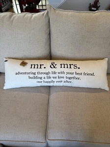 Mud Pie Mr & Mrs Definition Pillow 8”x 33” NEW Rectangle Marriage - Picture 1 of 5