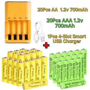 40Pcs AA & AAA 1.2V NiMh Rechargeable Batteries with USB Smart Charger 4 Bay - Picture 1 of 14