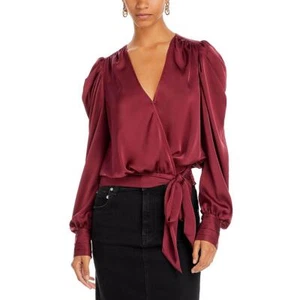 Ramy Brook Womens Pauline Red Side Tie Bishop Sleeve Wrap Top Blouse S BHFO 6844 - Picture 1 of 2