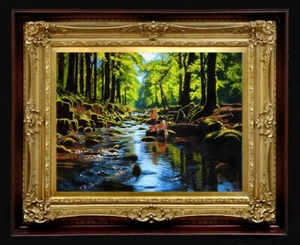 ORIGINAL Oil Painting Handmade Arseni ~ JOYOUS FISHERMEN 16" X 12" NO FRAME USA - Picture 1 of 14