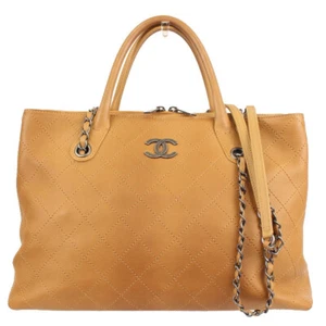 Chanel Chain Shoulder Bag Handbag 2-Way Paris Limited Caviar Skin Beige Auth - Picture 1 of 9