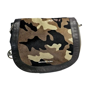 Michael Kors Stanthorpe Camouflage Shoulder Bag Hair Calf Leather Trim Snap Flap - Picture 1 of 15