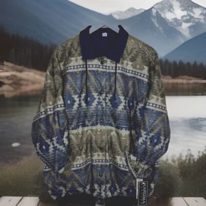 Vintage 90's Karizma Snap Up Reversible Jacket Tan/White/Blue Dead Stock NWT - Picture 1 of 12