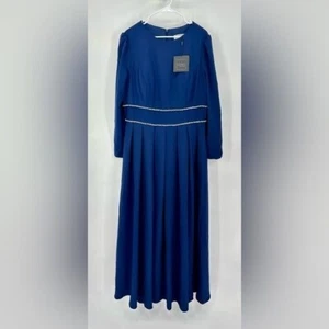Ieena Mac Duggal | Nuevo con etiquetas 14 55705 Azul Marino Línea A Estrás Cintura Vestido de Noche - Imagen 1 de 7