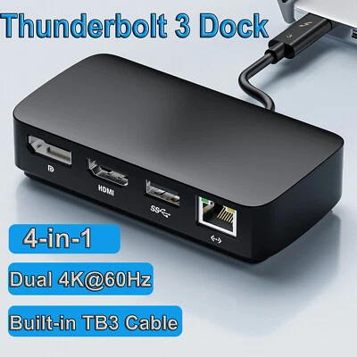Estación de Acoplamiento Thunderbolt 3 Doble Monitor 4K@60Hz 4 en 1 USB C Hub de Base de Viaje Foto 1 de 4