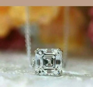 2Ct Labor Erstellt Asscher Schnitt Diamant Solitär Anhänger 14k Weiß Vergoldet - Bild 1 von 7
