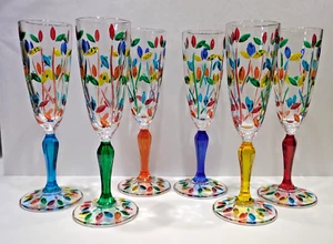 CC ZECCHIN MURANO Flute Champ Tree of Life, Multi color 8.5” Tall, Set of 6 - Picture 1 of 6